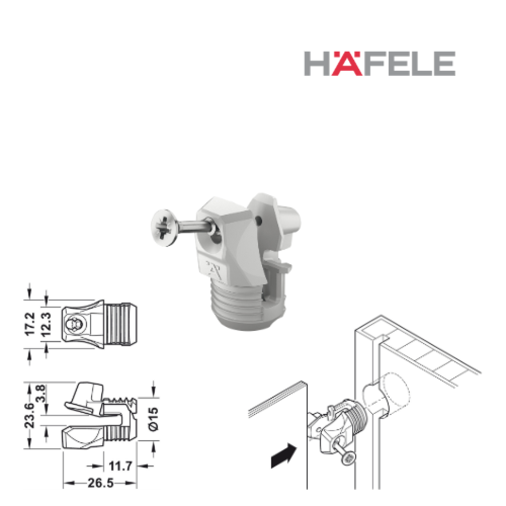 Крепление задней стенки HAFELE, фиксация снаружи