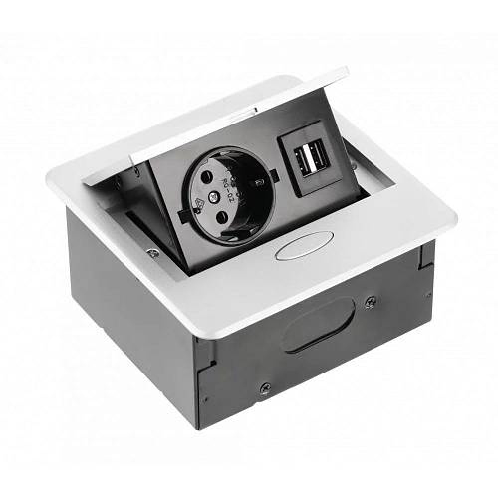 Розетка врезная AVARO AE-PB1SAVA-53 (Schuko), 2xUSB, серый, с проводом 1,5 метра