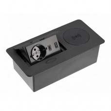 Розетка врезная AVARO PLUS AE-PB1SAVAP-20 (Schuko), 2xUSB A+C, индукционная зарядка 5W, черный, с пр