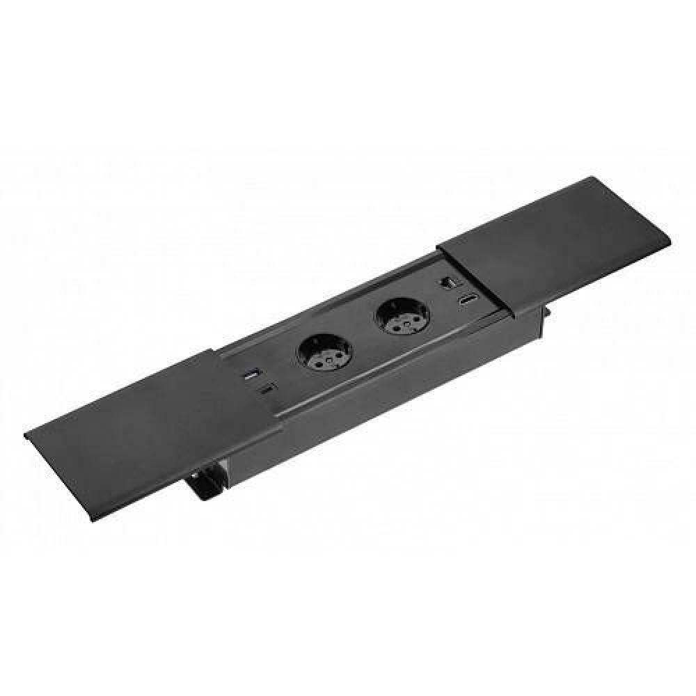 Блок розеток врезной PRESTINO 2 розетки AE-PB2SPRES-20 (Schuko), 2xUSB A+C, RJ45, HDMI, черный, с пр